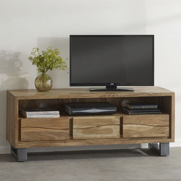 Baltimore Solid Acacia Wood Wide 3 Drawer TV Unit